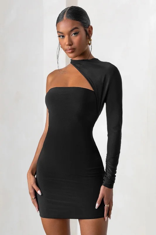 Perfect fashion pieces for the busy woman   Perfect Touch | Black One Shoulder Long Sleeve Mini Dress