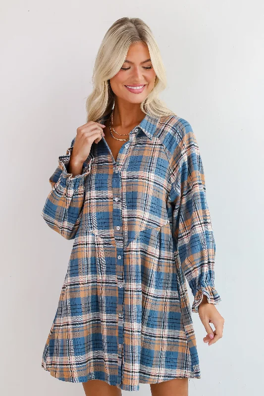 Trendsetting women’s clothing for fashion lovers Superior Aesthetic Blue Plaid Flannel Mini Dress Trendsetting women’s clothing for fashion lovers Superior Aesthetic Blue Plaid Flannel Mini Dress