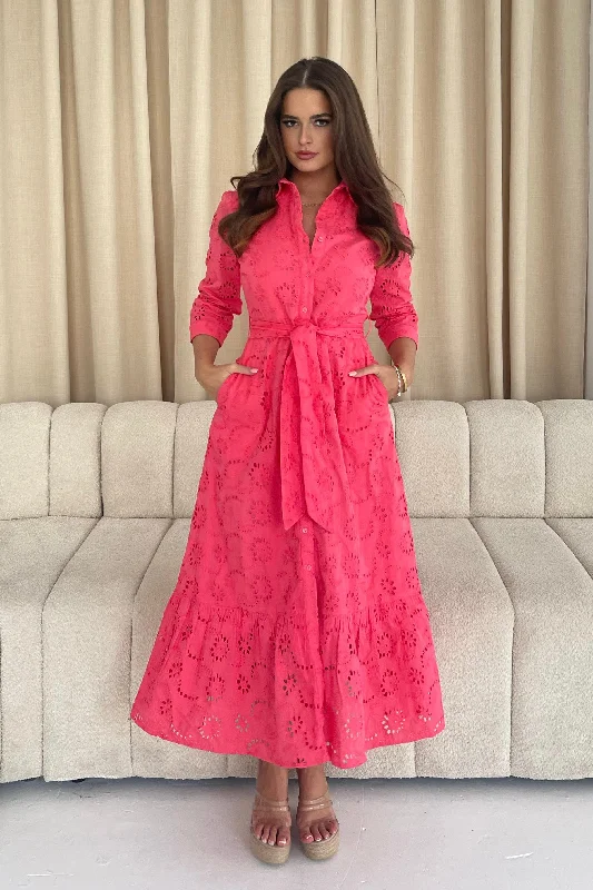 Versatile fashion options for every occasion   Michelle Broidery Shirt Maxi Dress Coral