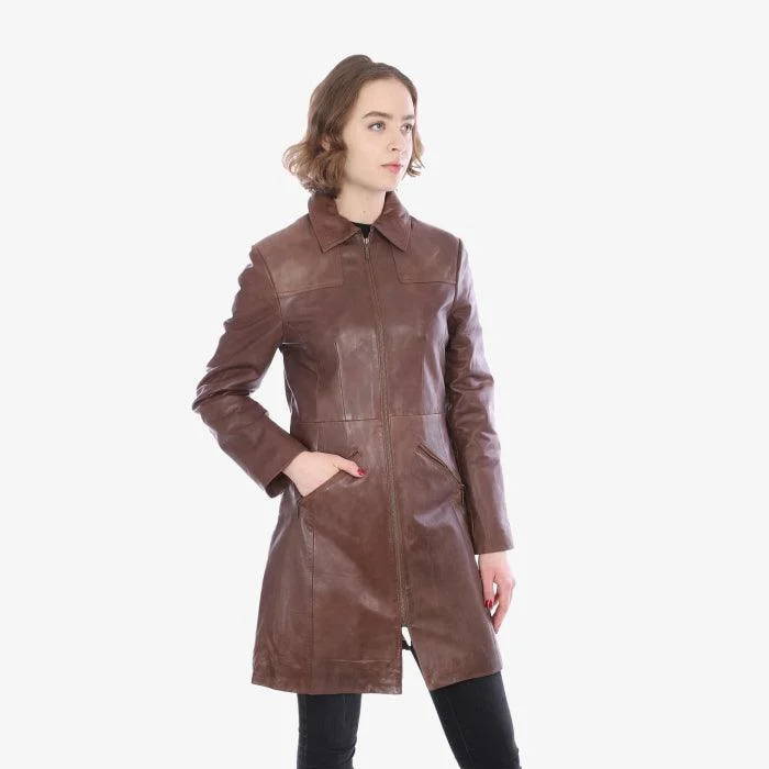 Dress to impress with elegant women’s wear   Ladies 3/4 length Zip Up Brown