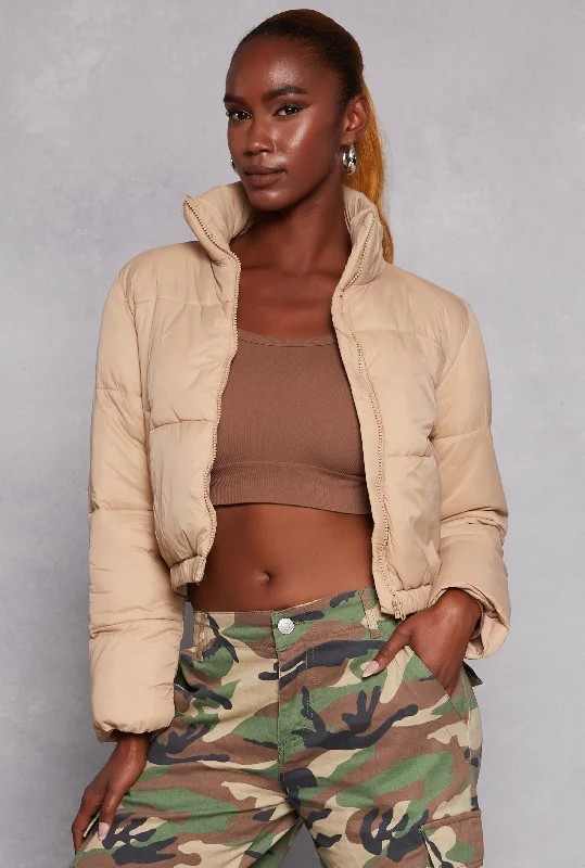 Statement pieces for the confident woman   Nylon Zip Front Cropped Puffer Jacket