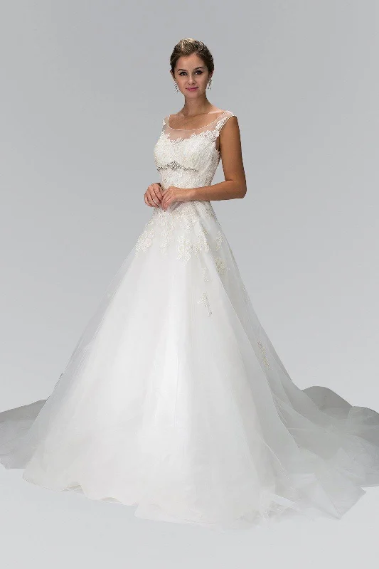 A-Line Wedding Long Dress with Sheer Yoke Neckline