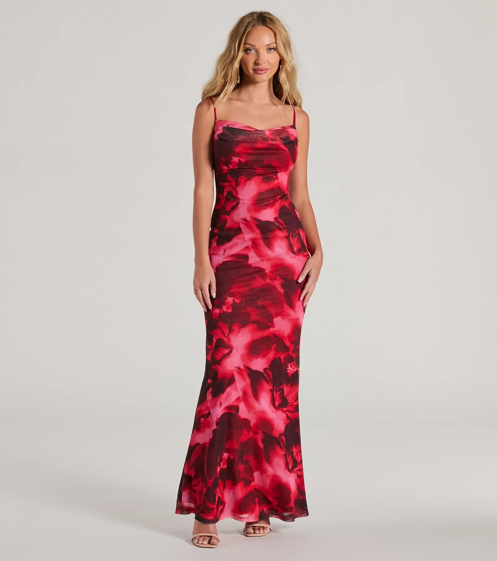 Stylish plus-size clothing for women   Catch Attention Cowl Neck Abstract Floral Maxi Dress