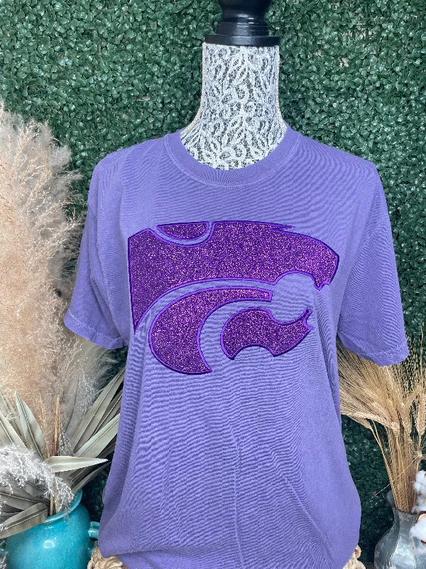 Embroidered Wildcat Tee In Purple