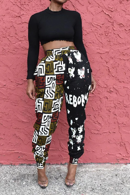 Geometric Print Patchwork Stylish Bloomers Pants