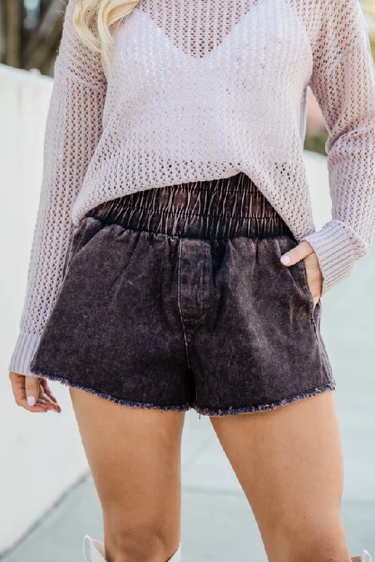 Uncover unique pieces for your perfect wardrobe   Let's Run Away Black Acid Wash Smocked Shorts FINAL SALE