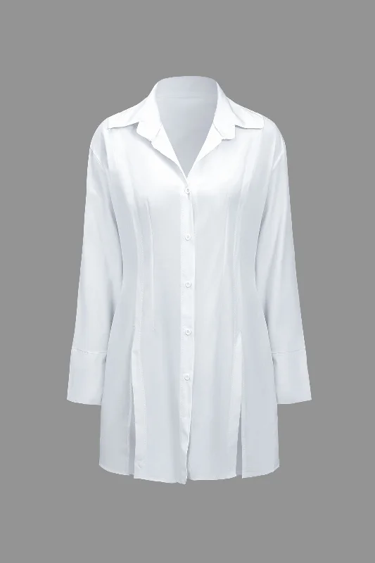 Bold, confident, and stylish women’s clothing   Solid Slit Long-Sleeve Shirt