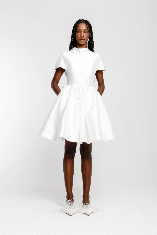Refresh your closet with chic and comfy styles   WHITE SHORT SLEEVE PUFF SKIRT DRESS