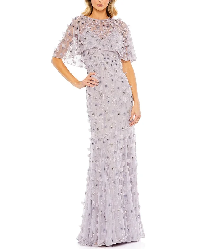 Find your perfect fit with stylish women’s clothing   Mac Duggal Embellished Illusion Cape Sleeve Trumpet Gown