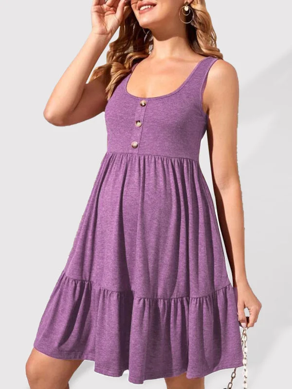 Chic and comfortable clothing for busy women   Blue Zone Planet |  Maternity Knitted U-Neck Ruffle Button A-Line Dress