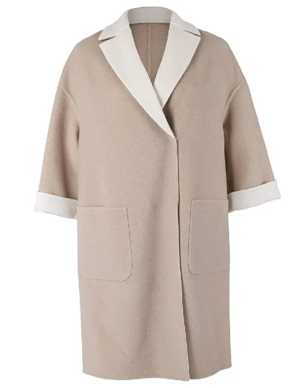 Elegant evening wear for special events   Sand Double Faced Cashmere Snap Front Coat
