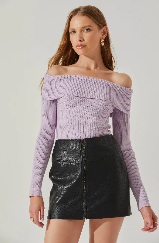 Trendsetting women’s clothing for fashion lovers   Ainsley Ribbed Off Shoulder Sweater
