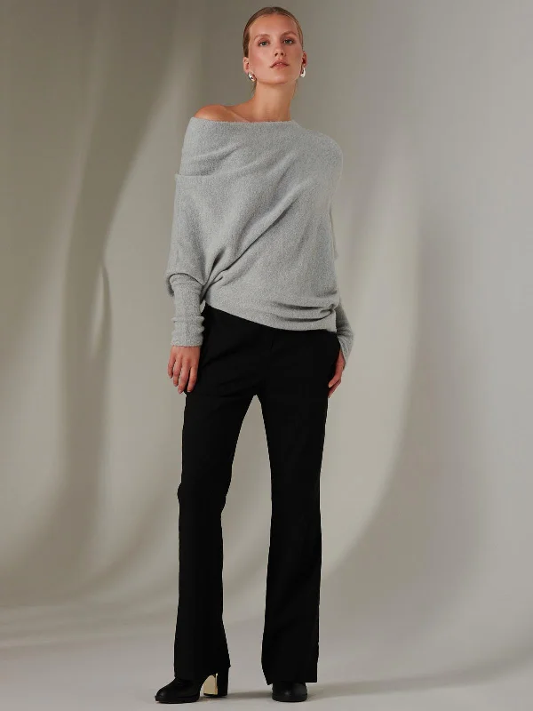 Everyday essentials for a stylish wardrobe   Made in Italy Wool Blend Asymmetric Knit Jumper, Perla