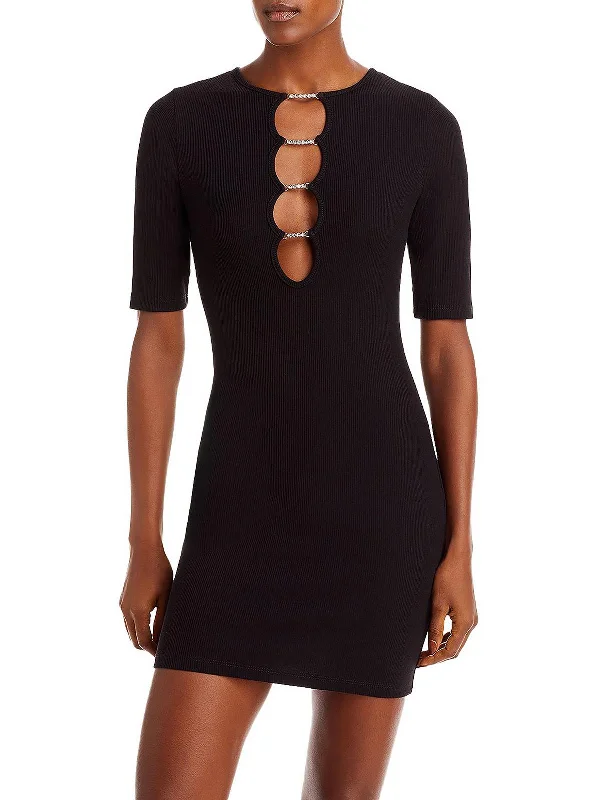 Bold, confident, and stylish women’s clothing   Crystal Womens Ladder Stitch Mini Sweaterdress