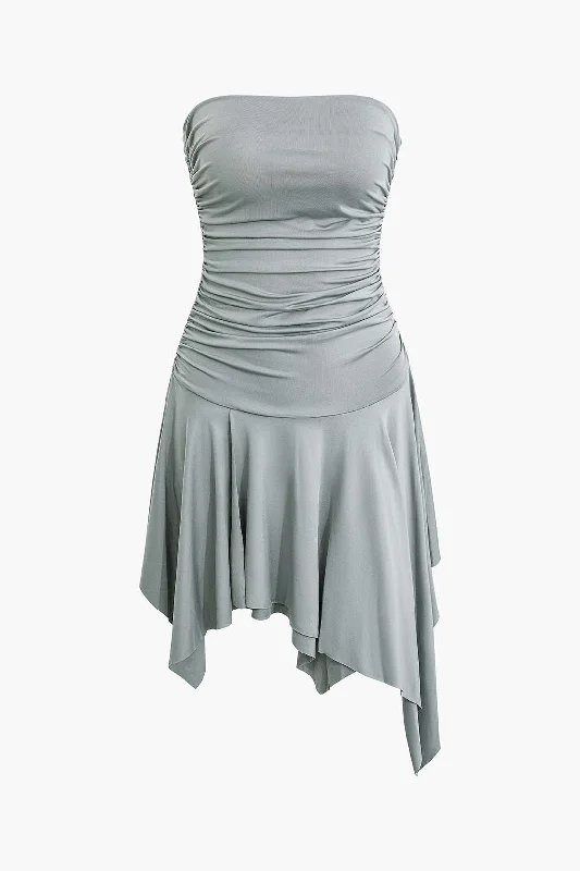 Versatile fashion options for every occasion   Asymmetrical Ruched Strapless Mini Dress