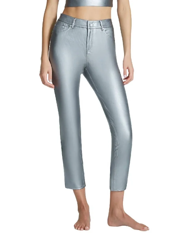 Iconic women’s outfits that never go out of style   Faux Leather Five Pocket Pant Slg69 In Platinum